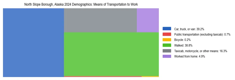 Treemap showing means of transportation to work distribution in North Slope Borough, Alaska.