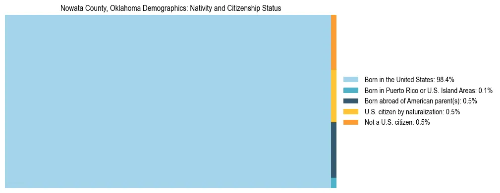 Treemap showing the population distribution by nativity and citizenship status in Nowata County, Oklahoma based on U.S. Census data.