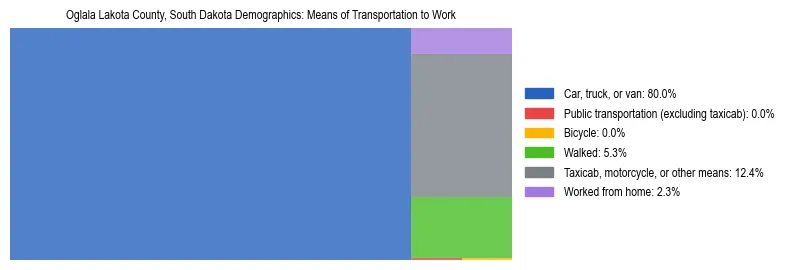Treemap showing means of transportation to work distribution in Oglala Lakota County, South Dakota.