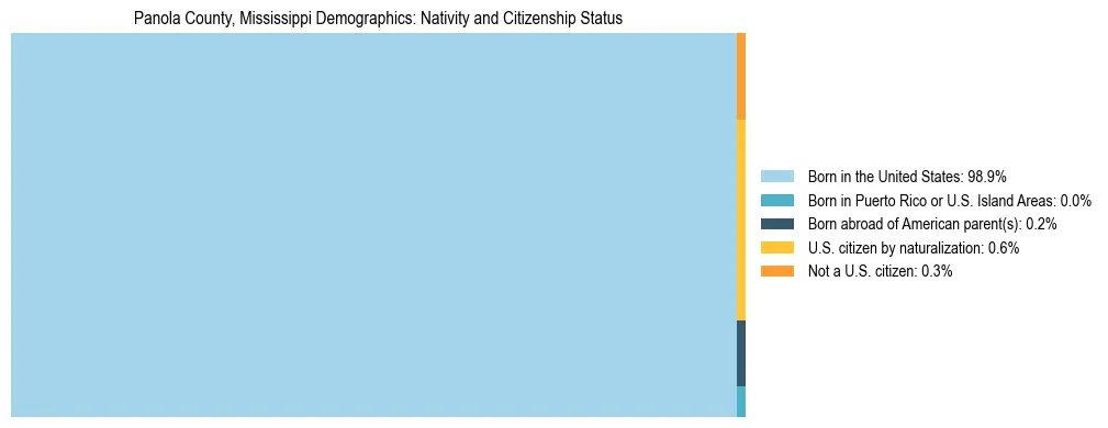 Treemap showing the population distribution by nativity and citizenship status in Panola County, Mississippi based on U.S. Census data.