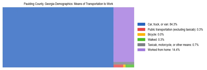 Treemap showing means of transportation to work distribution in Paulding County, Georgia.