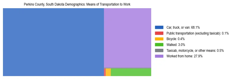 Treemap showing means of transportation to work distribution in Perkins County, South Dakota.