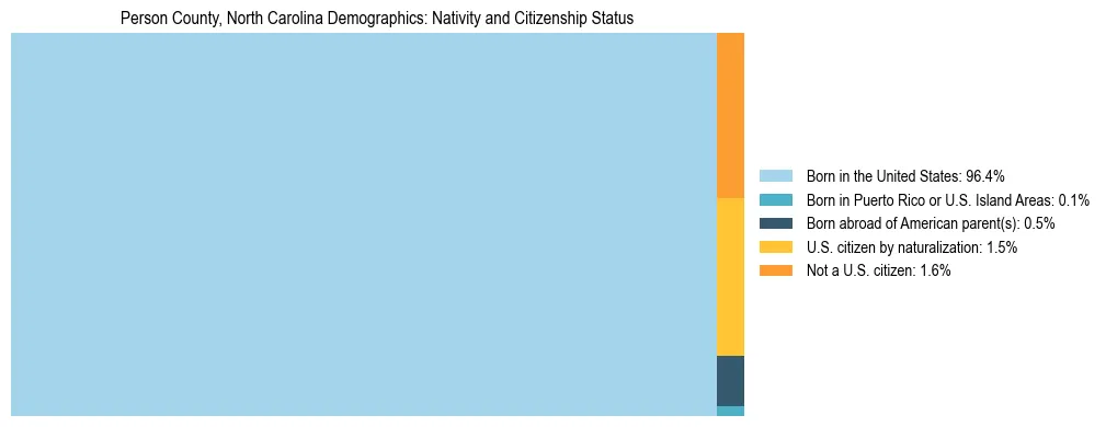 Treemap showing the population distribution by nativity and citizenship status in Person County, North Carolina based on U.S. Census data.