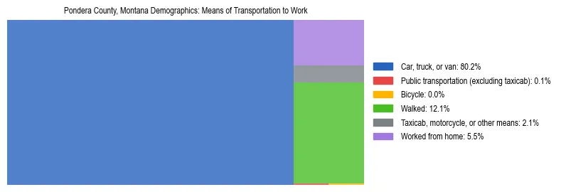 Treemap showing means of transportation to work distribution in Pondera County, Montana.