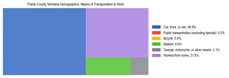 Treemap showing means of transportation to work distribution in Prairie County, Montana.