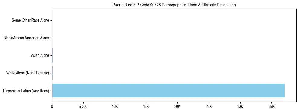 Pie chart showing the racial and ethnic composition of Puerto Rico ZIP Code 00728 based on 2023 ACS data.