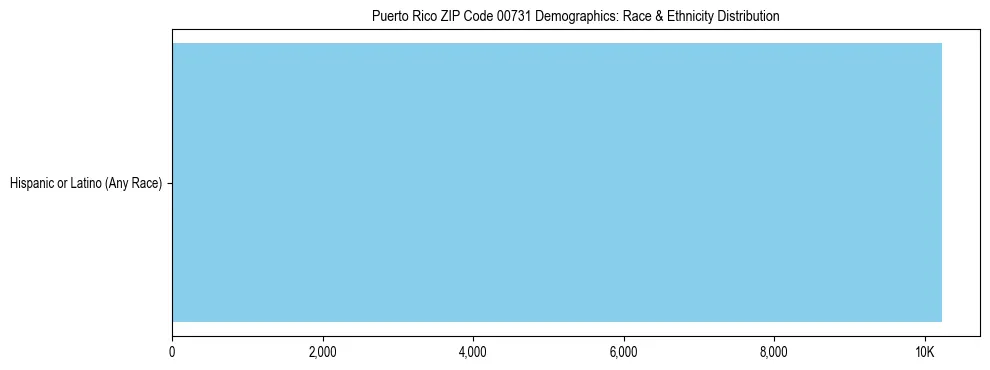 Pie chart showing the racial and ethnic composition of Puerto Rico ZIP Code 00731 based on 2023 ACS data.