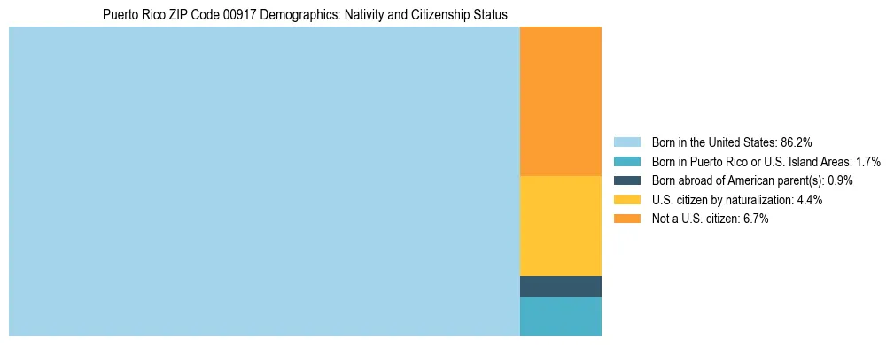Treemap showing the population distribution by nativity and citizenship status in Puerto Rico ZIP Code 00917 based on U.S. Census data.