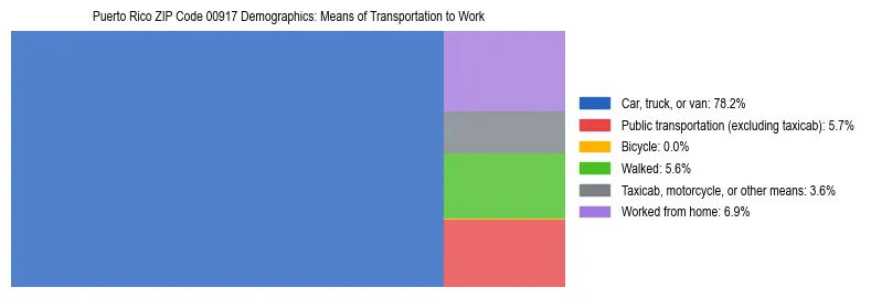 Treemap showing means of transportation to work distribution in Puerto Rico ZIP Code 00917.