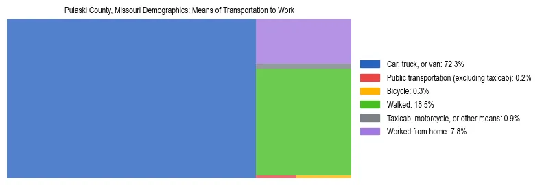 Treemap showing means of transportation to work distribution in Pulaski County, Missouri.
