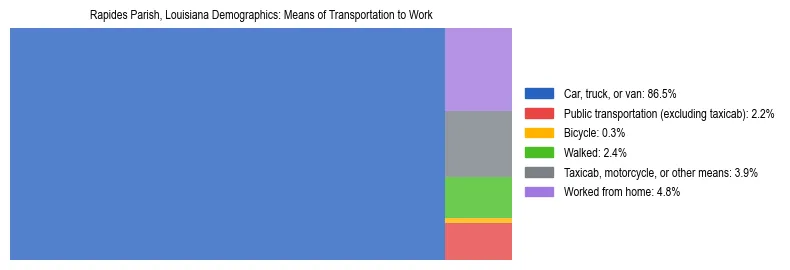 Treemap showing means of transportation to work distribution in Rapides Parish, Louisiana.