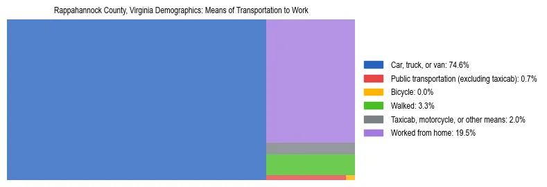 Treemap showing means of transportation to work distribution in Rappahannock County, Virginia.