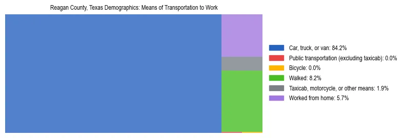 Treemap showing means of transportation to work distribution in Reagan County, Texas.