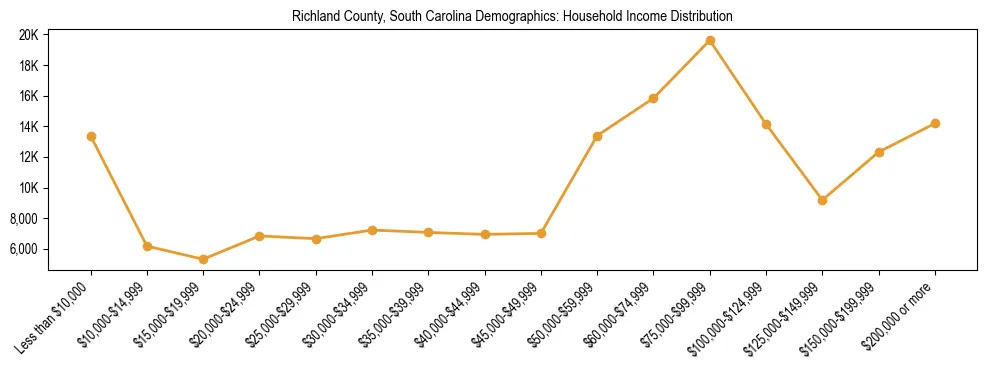 Horizontal bar chart showing household income distribution in Richland County, South Carolina.