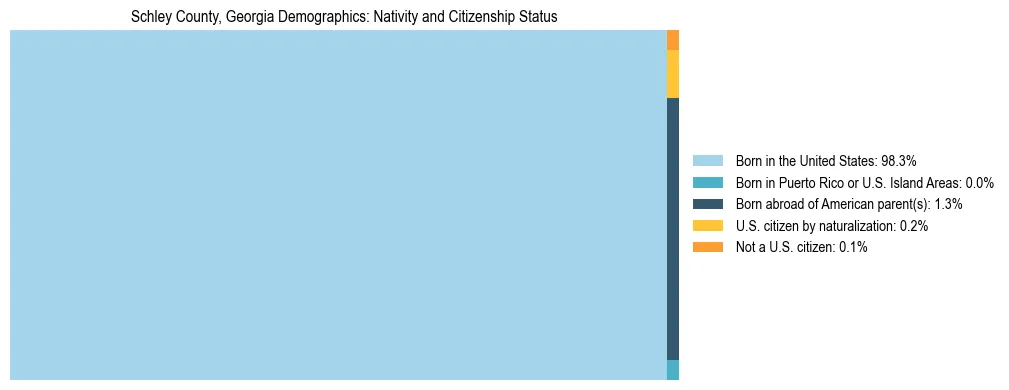Treemap showing the population distribution by nativity and citizenship status in Schley County, Georgia based on U.S. Census data.