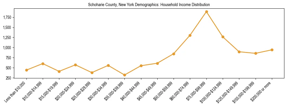 Horizontal bar chart showing household income distribution in Schoharie County, New York.