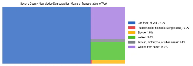 Treemap showing means of transportation to work distribution in Socorro County, New Mexico.