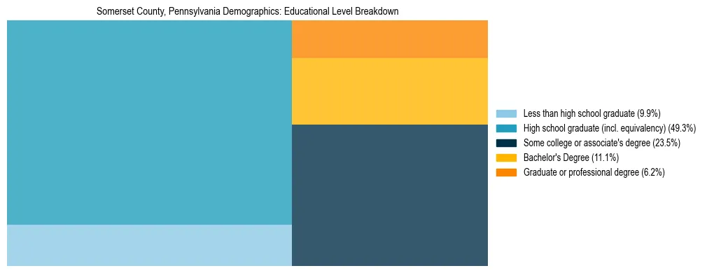 Treemap chart illustrating the educational attainment breakdown for population 25 years and over in Somerset County, Pennsylvania.
