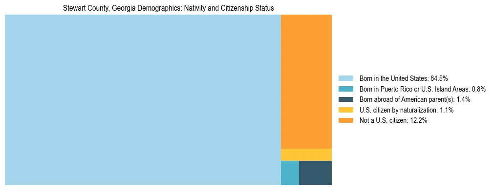 Treemap showing the population distribution by nativity and citizenship status in Stewart County, Georgia based on U.S. Census data.