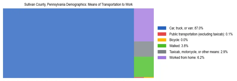 Treemap showing means of transportation to work distribution in Sullivan County, Pennsylvania.
