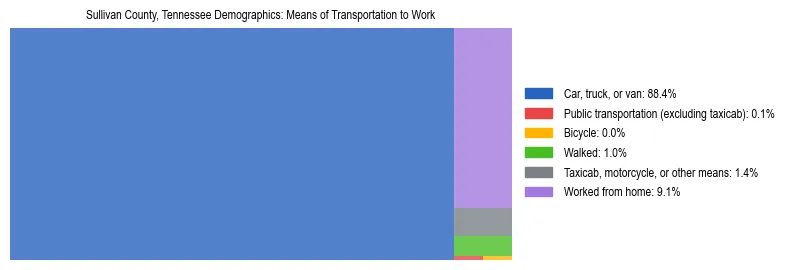 Treemap showing means of transportation to work distribution in Sullivan County, Tennessee.