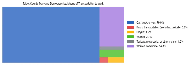 Treemap showing means of transportation to work distribution in Talbot County, Maryland.
