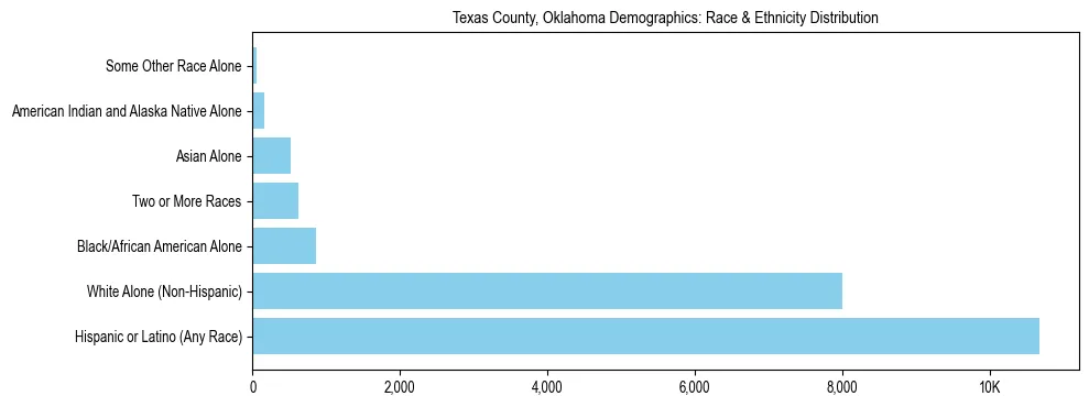 Race and Ethnicity Distribution Chart for Texas County, Oklahoma