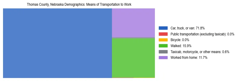 Treemap showing means of transportation to work distribution in Thomas County, Nebraska.