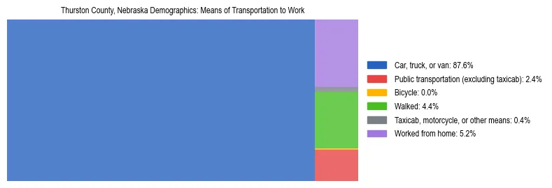 Treemap showing means of transportation to work distribution in Thurston County, Nebraska.