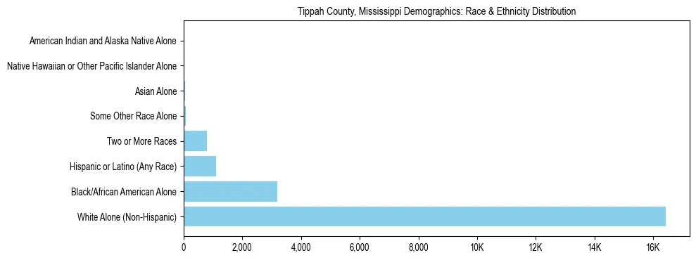 Race and Ethnicity Distribution Chart for Tippah County, Mississippi