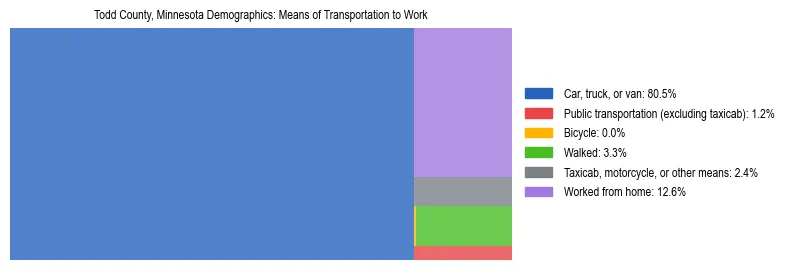 Treemap showing means of transportation to work distribution in Todd County, Minnesota.