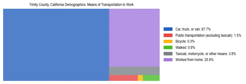 Treemap showing means of transportation to work distribution in Trinity County, California.