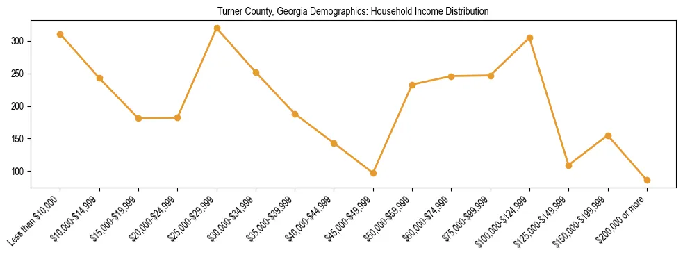 Horizontal bar chart showing household income distribution in Turner County, Georgia.