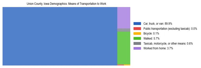 Treemap showing means of transportation to work distribution in Union County, Iowa.