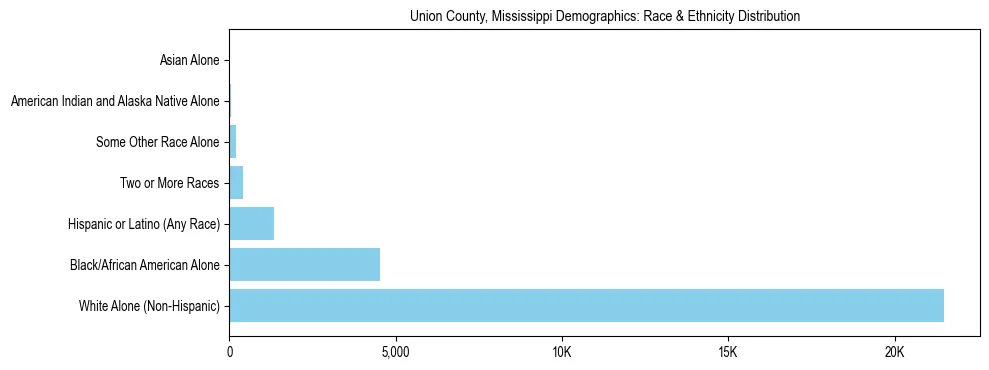 Race and Ethnicity Distribution Chart for Union County, Mississippi