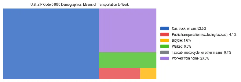 Treemap showing means of transportation to work distribution in US ZIP Code 01060.