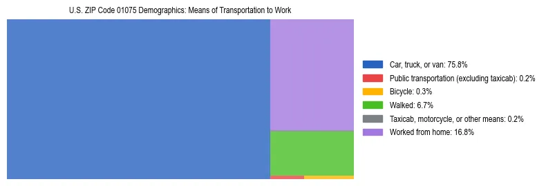 Treemap showing means of transportation to work distribution in US ZIP Code 01075.
