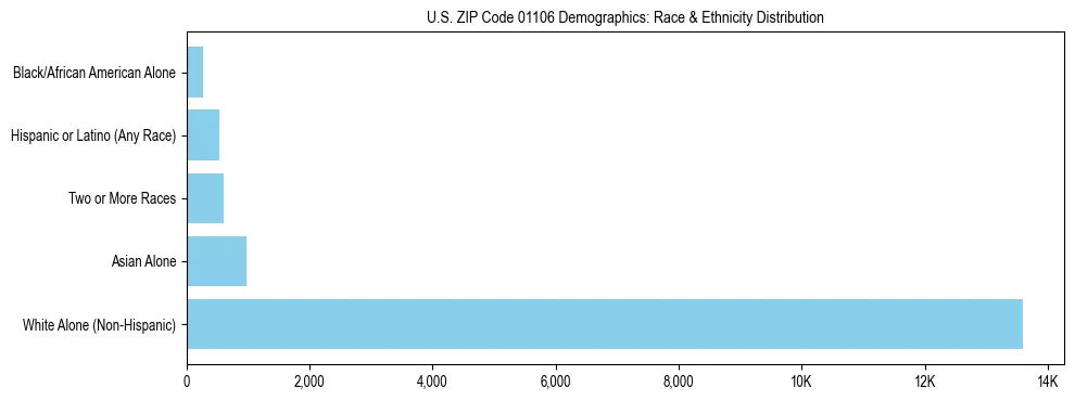 Race and Ethnicity Distribution Chart for US ZIP Code 01106