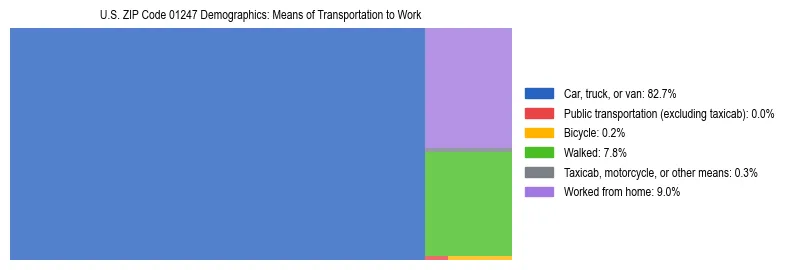 Treemap showing means of transportation to work distribution in US ZIP Code 01247.