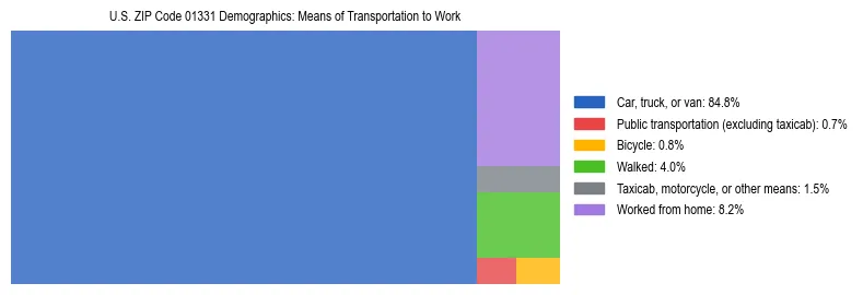 Treemap showing means of transportation to work distribution in US ZIP Code 01331.