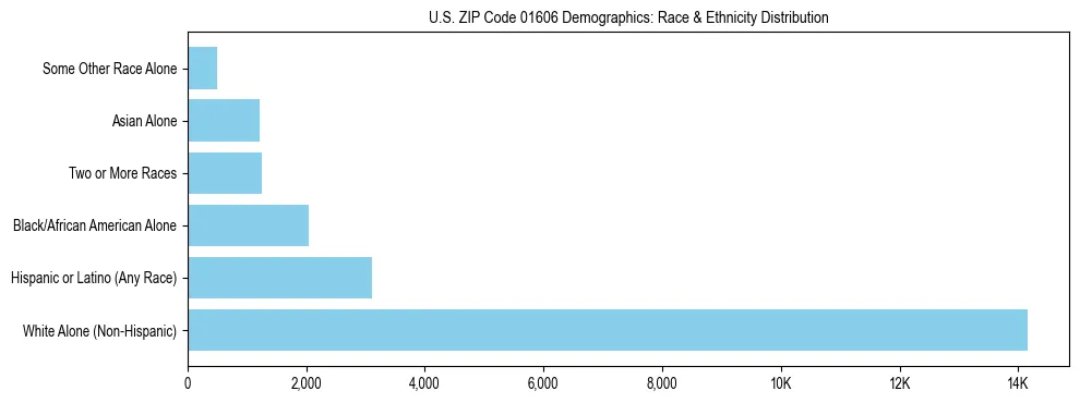 Race and Ethnicity Distribution Chart for US ZIP Code 01606