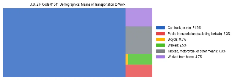Treemap showing means of transportation to work distribution in US ZIP Code 01841.