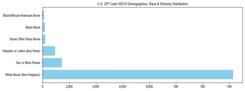 Race and Ethnicity Distribution Chart for US ZIP Code 02019