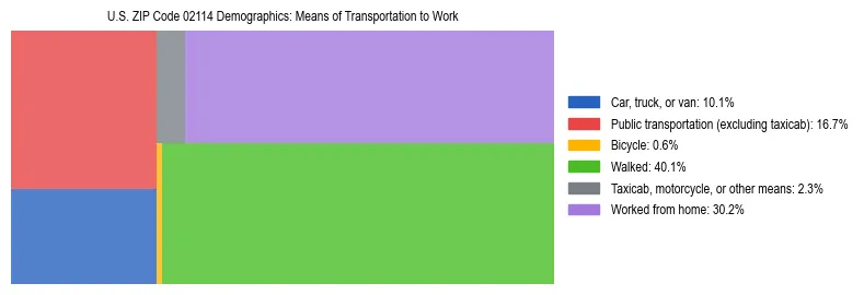 Treemap showing means of transportation to work distribution in US ZIP Code 02114.