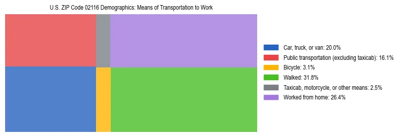 Treemap showing means of transportation to work distribution in US ZIP Code 02116.