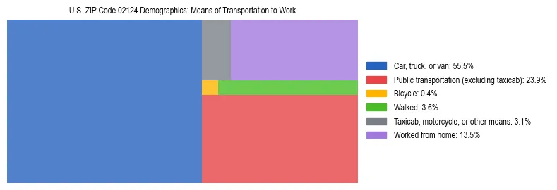 Treemap showing means of transportation to work distribution in US ZIP Code 02124.