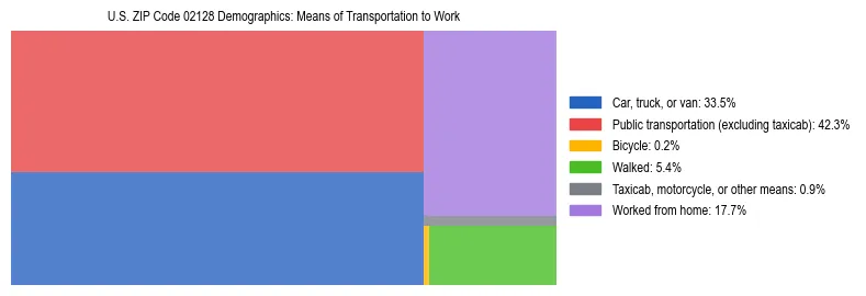 Treemap showing means of transportation to work distribution in US ZIP Code 02128.