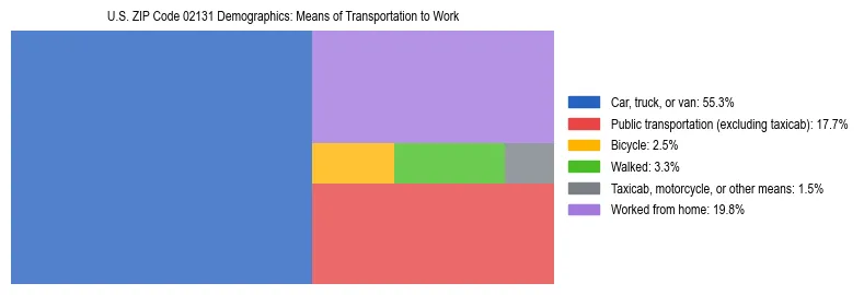 Treemap showing means of transportation to work distribution in US ZIP Code 02131.