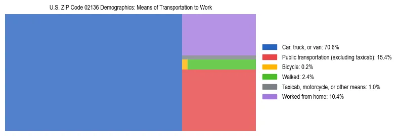 Treemap showing means of transportation to work distribution in US ZIP Code 02136.