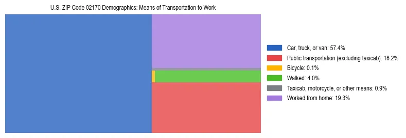 Treemap showing means of transportation to work distribution in US ZIP Code 02170.